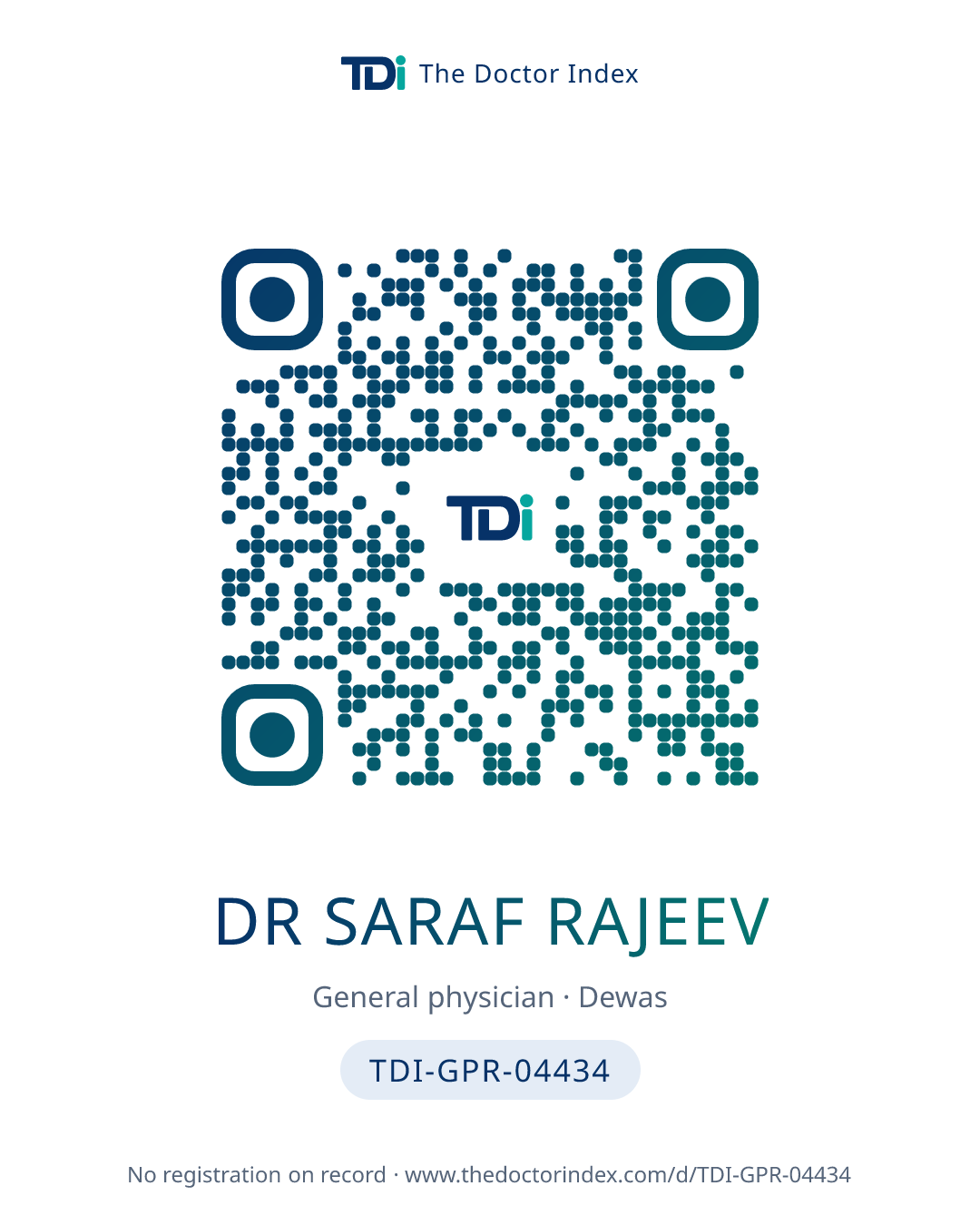 QR card for Dr Saraf Rajeev, TDI-GPR-04434