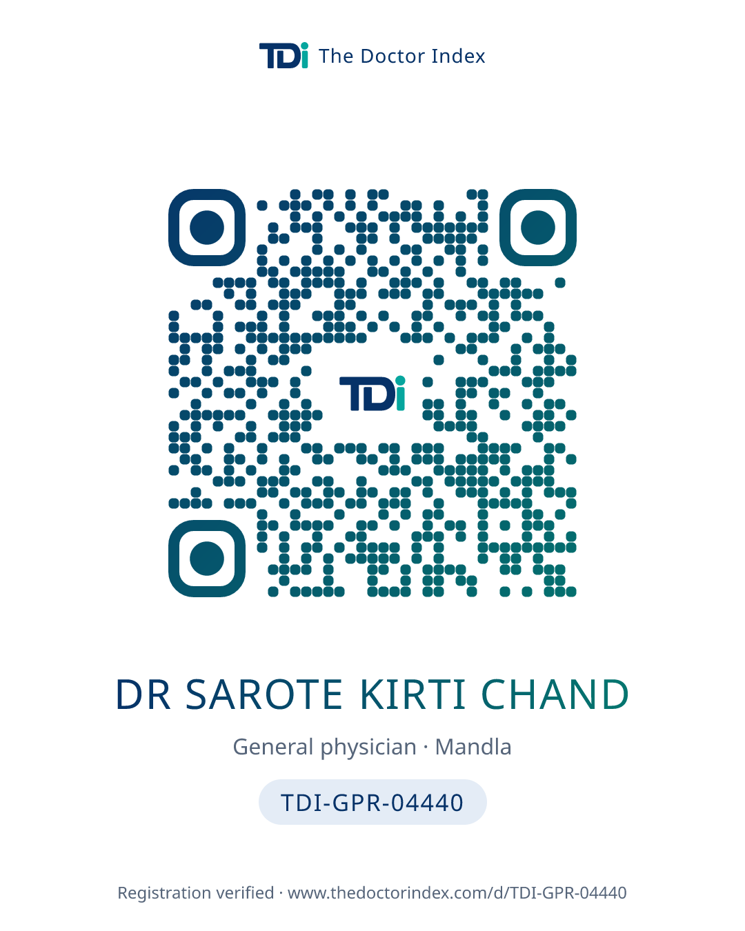 QR card for Dr Sarote Kirti Chand, TDI-GPR-04440