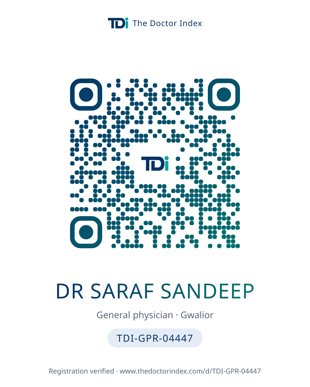 QR card for Dr Saraf Sandeep, TDI-GPR-04447