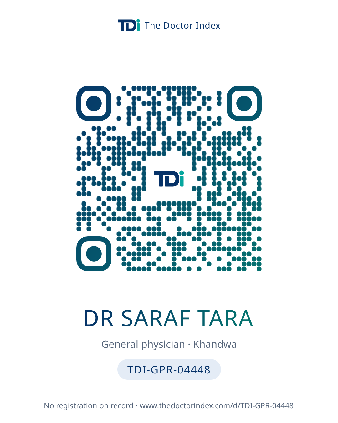 QR card for Dr Saraf Tara, TDI-GPR-04448