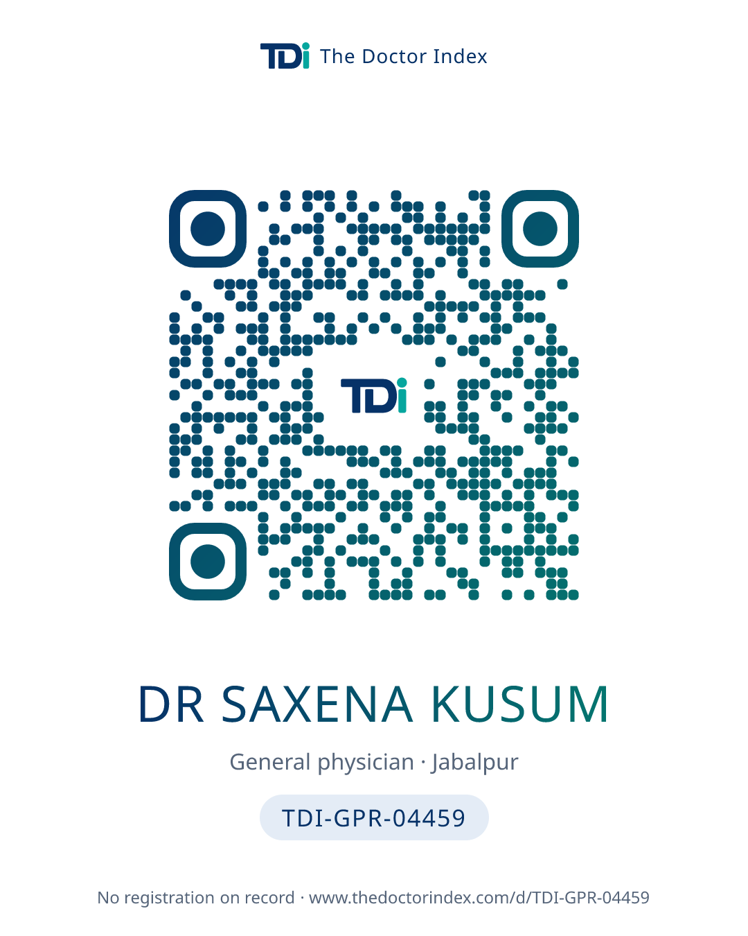 QR card for Dr Saxena Kusum, TDI-GPR-04459