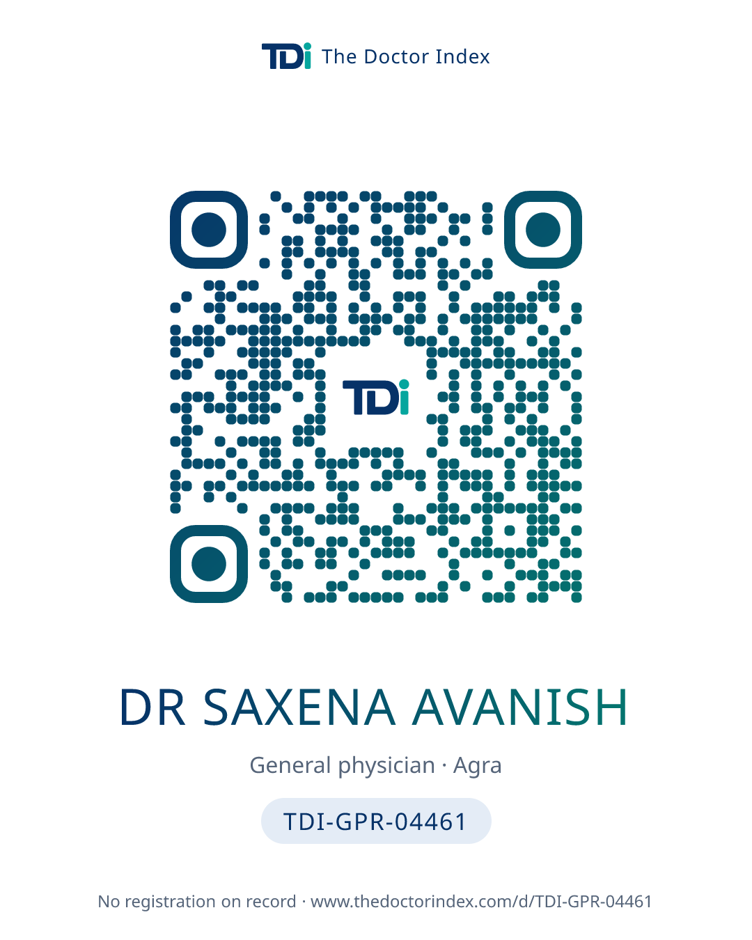 QR card for Dr Saxena Avanish, TDI-GPR-04461