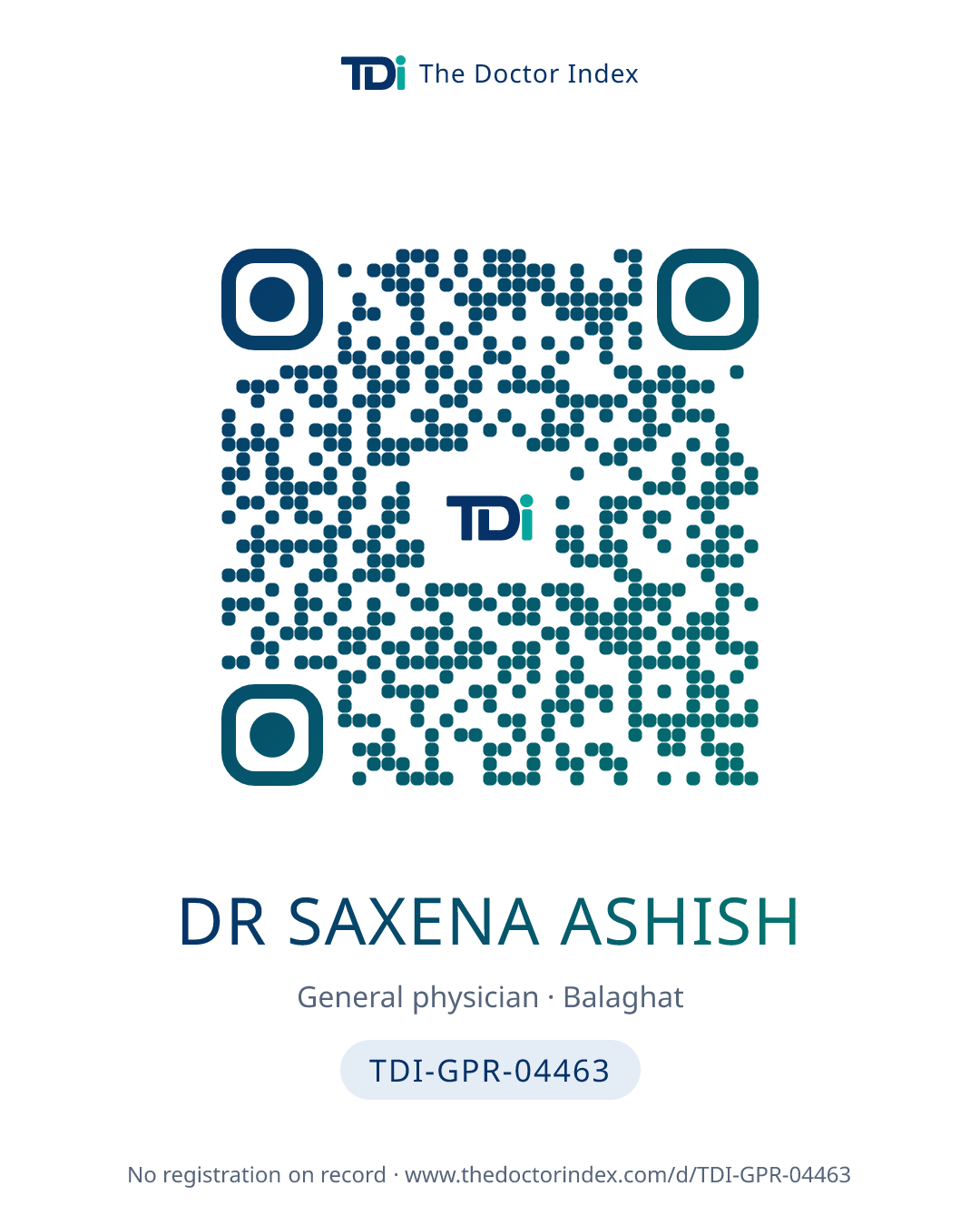 QR card for Dr Saxena Ashish, TDI-GPR-04463