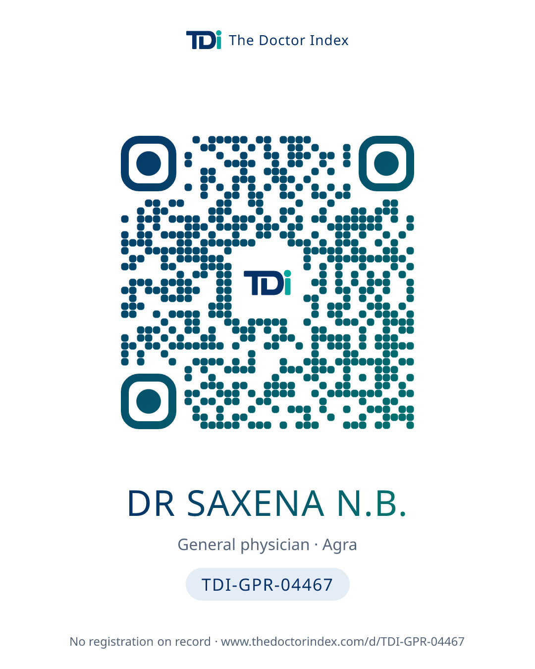 QR card for Dr Saxena N.B., TDI-GPR-04467