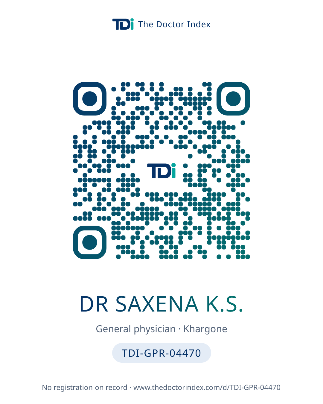 QR card for Dr Saxena K.S., TDI-GPR-04470