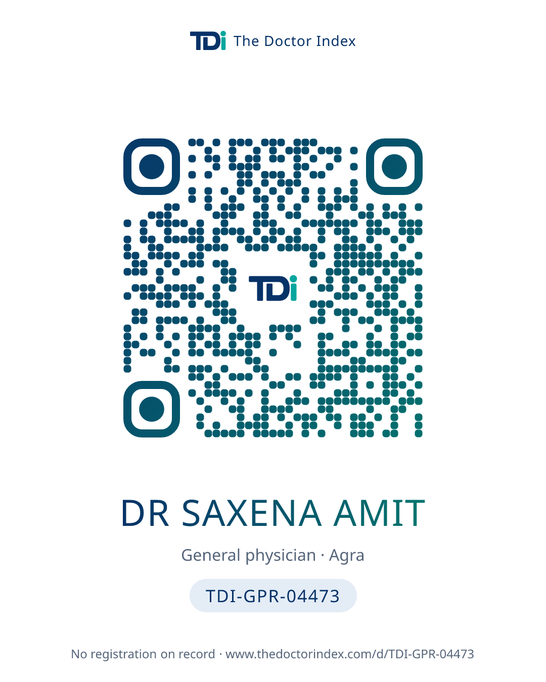 QR card for Dr Saxena Amit, TDI-GPR-04473