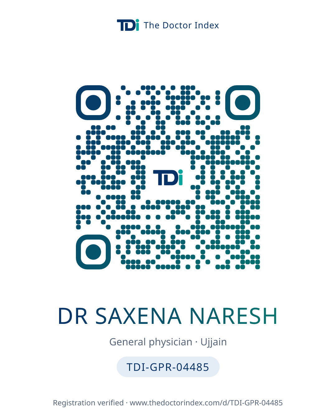 QR card for Dr Saxena Naresh, TDI-GPR-04485