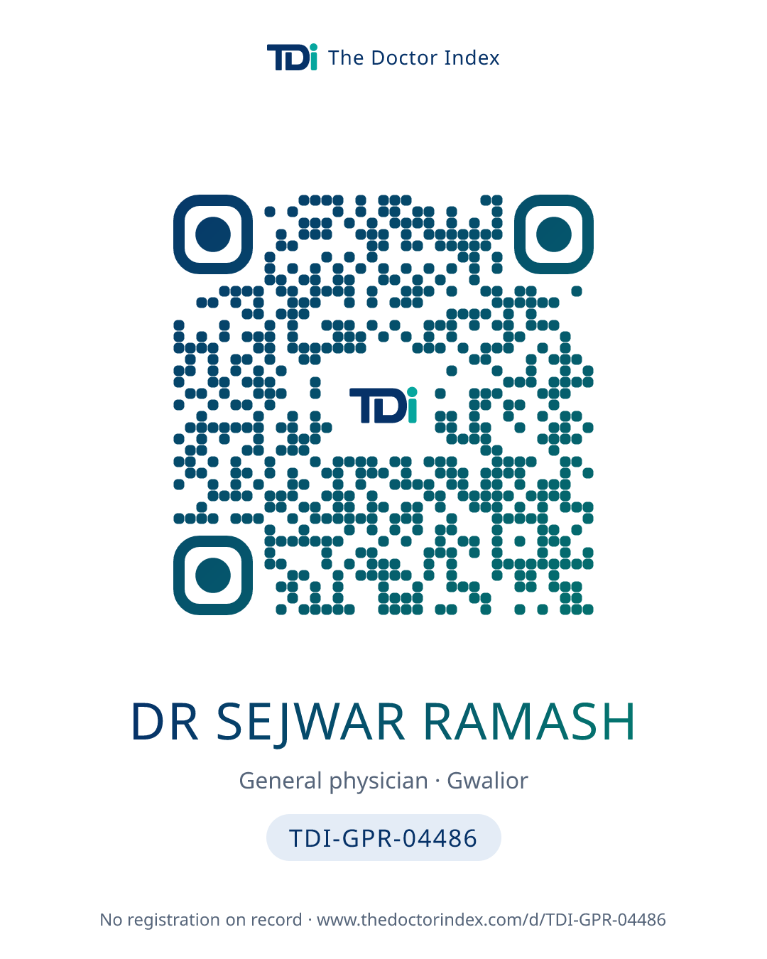 QR card for Dr Sejwar Ramash, TDI-GPR-04486