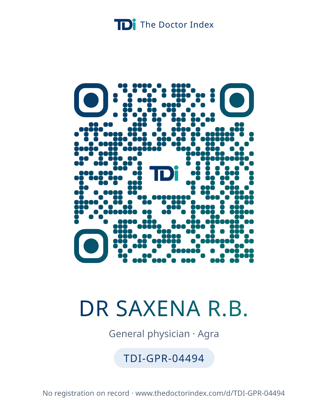 QR card for Dr Saxena R.B., TDI-GPR-04494