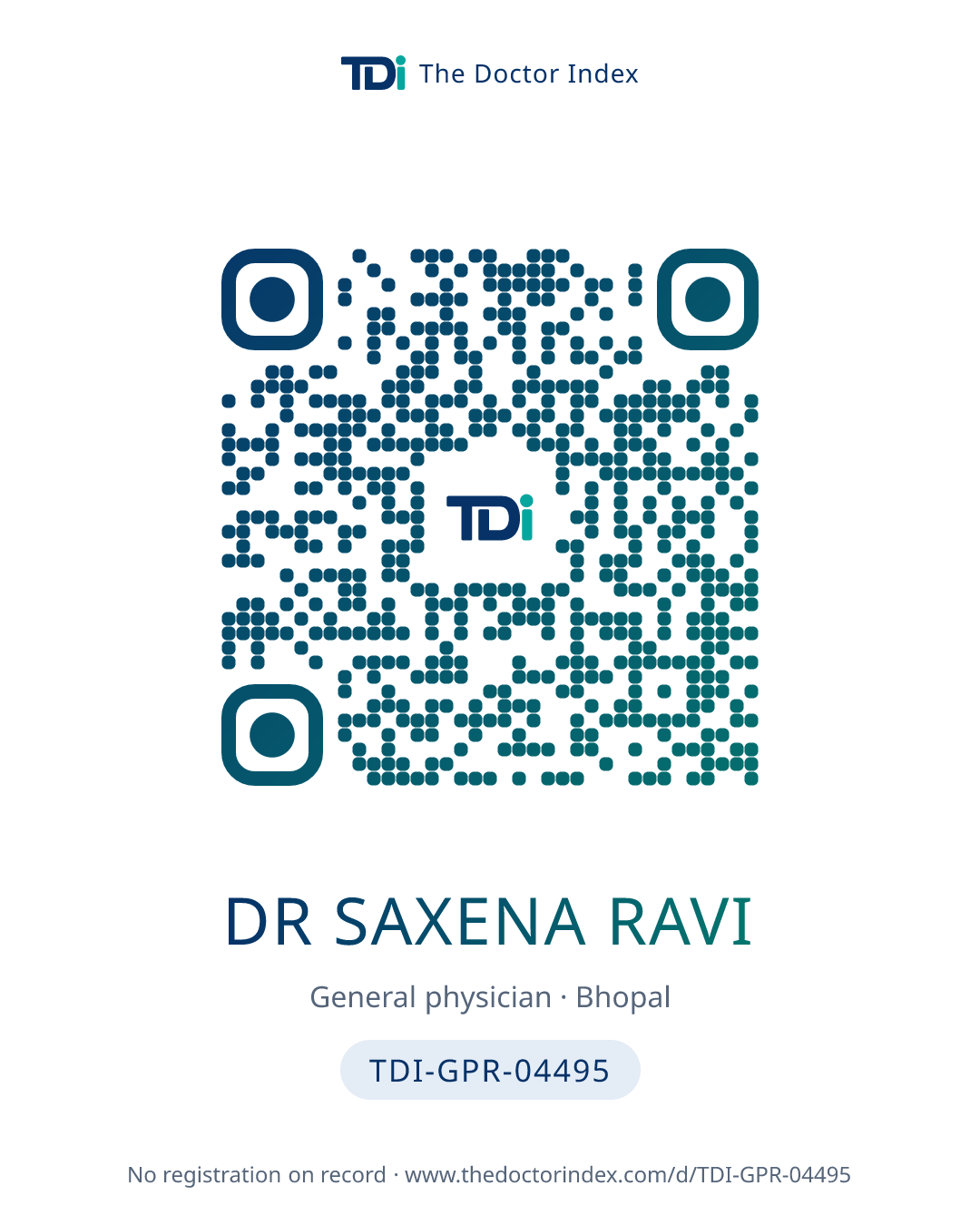 QR card for Dr Saxena Ravi, TDI-GPR-04495