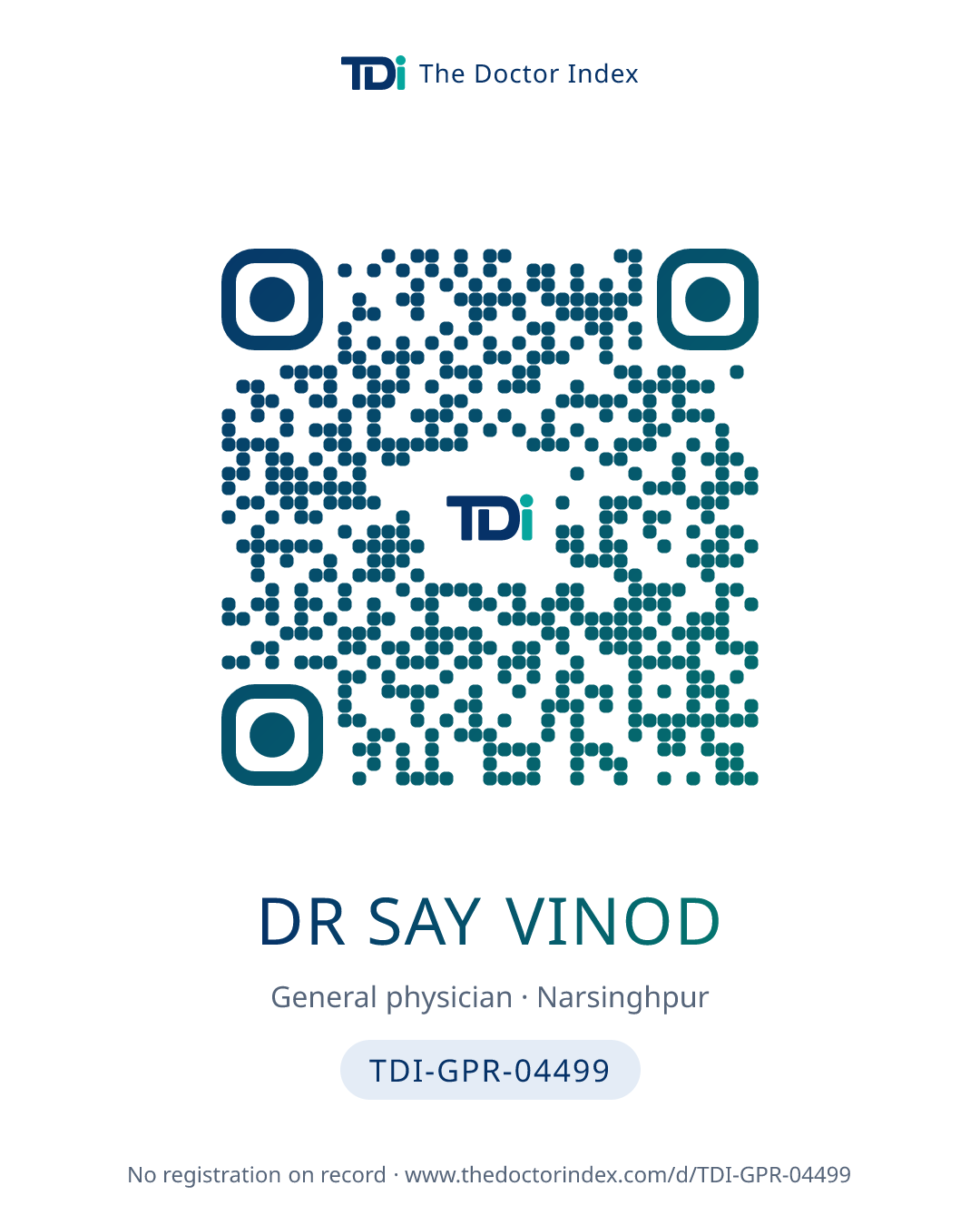 QR card for Dr Say Vinod, TDI-GPR-04499