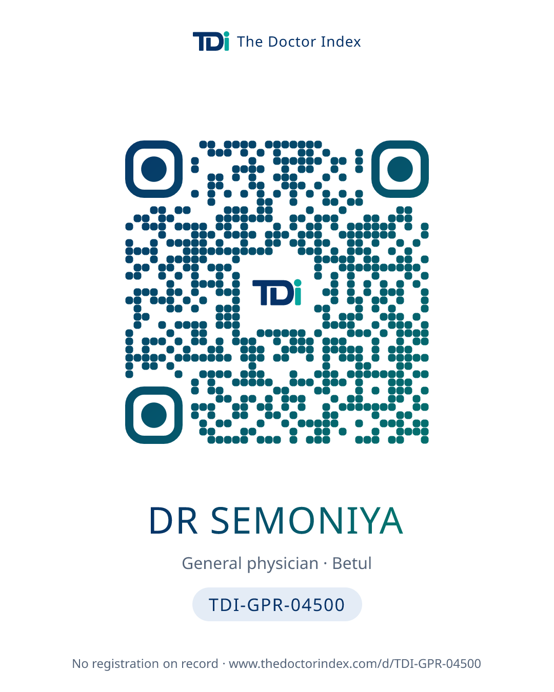 QR card for Dr Semoniya, TDI-GPR-04500