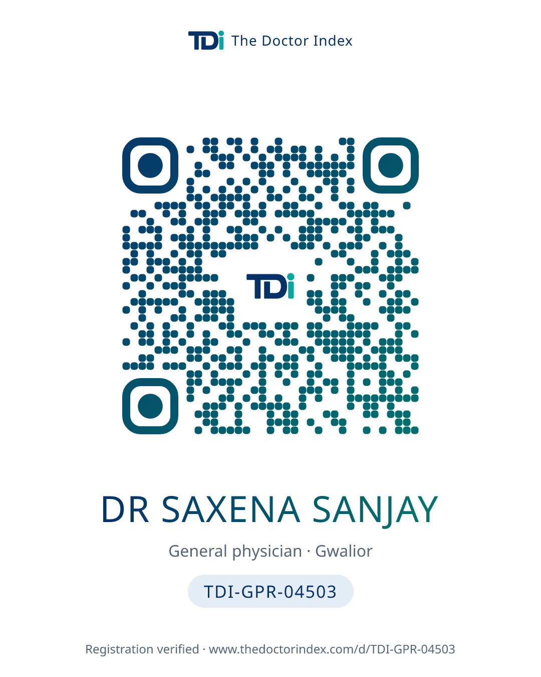 QR card for Dr Saxena Sanjay, TDI-GPR-04503