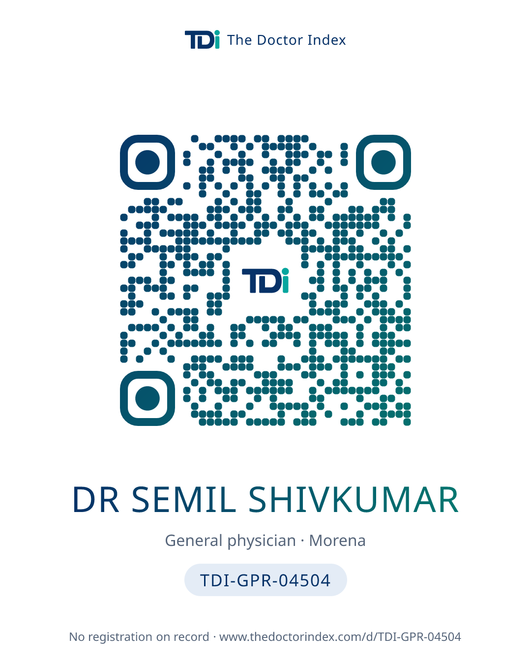 QR card for Dr Semil Shivkumar, TDI-GPR-04504