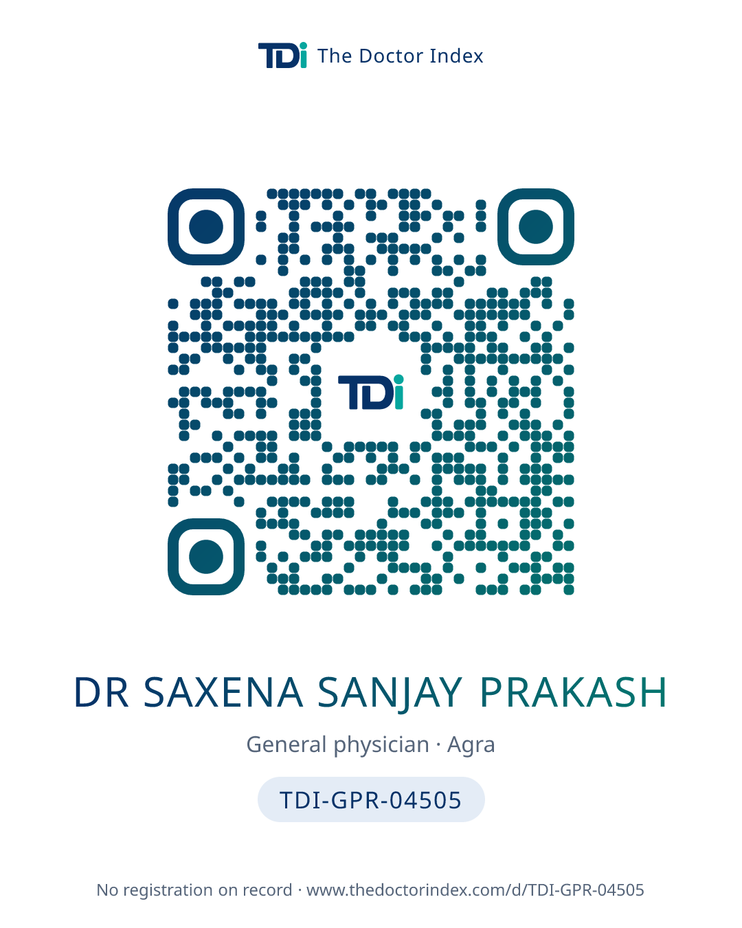 QR card for Dr Saxena Sanjay Prakash, TDI-GPR-04505