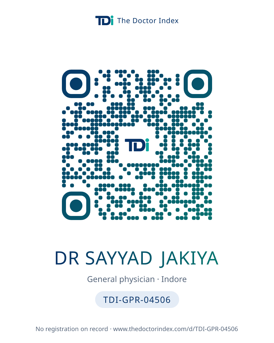 QR card for Dr Sayyad Jakiya, TDI-GPR-04506