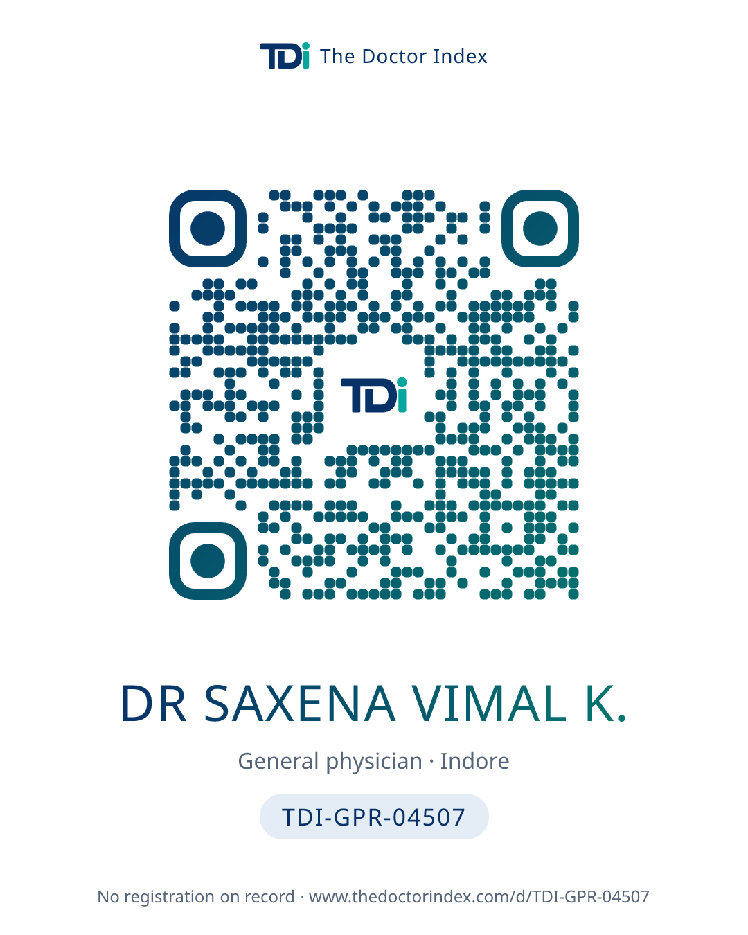 QR card for Dr Saxena Vimal K., TDI-GPR-04507