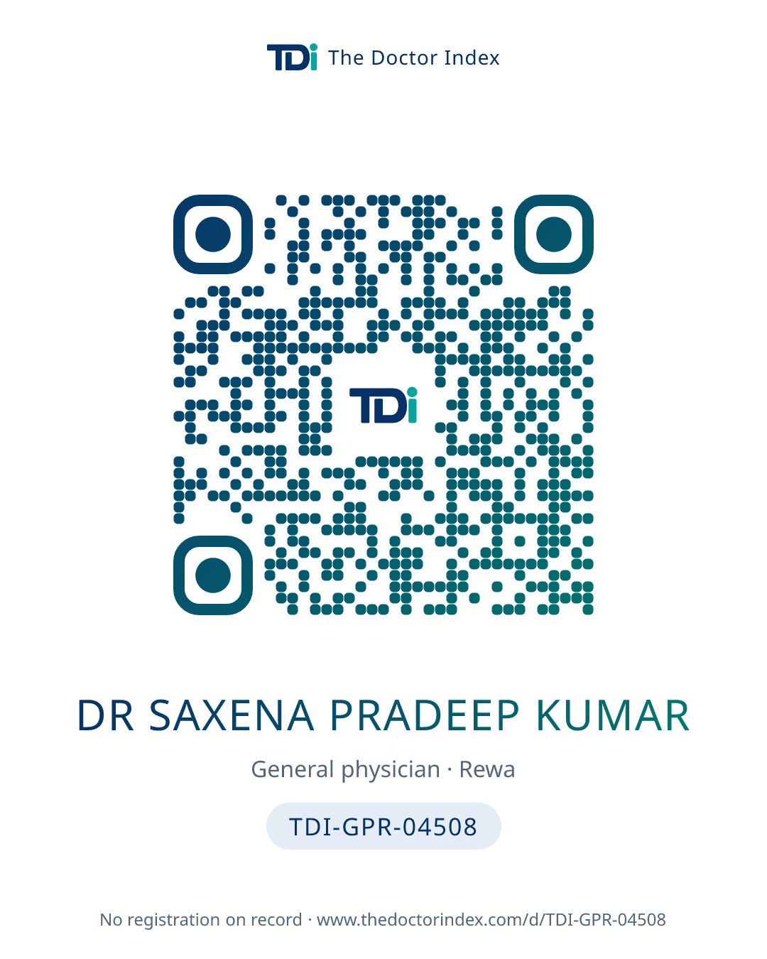QR card for Dr Saxena Pradeep Kumar, TDI-GPR-04508