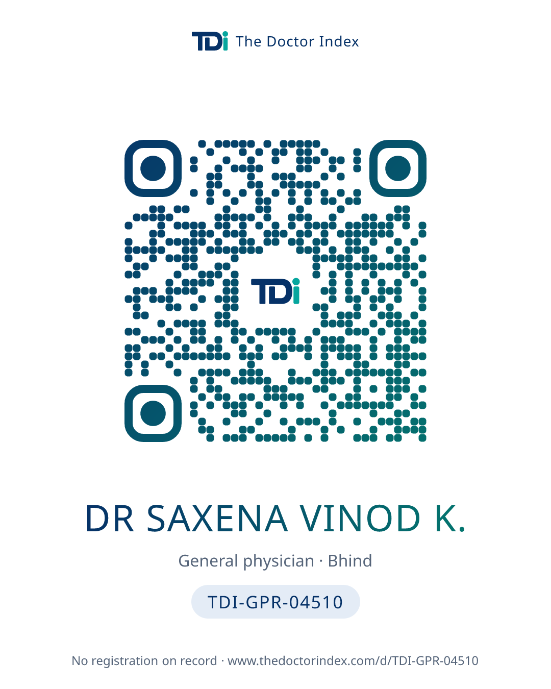 QR card for Dr Saxena Vinod K., TDI-GPR-04510