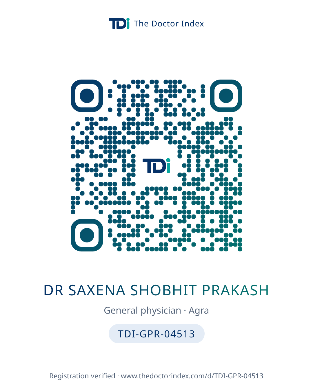 QR card for Dr Saxena Shobhit Prakash, TDI-GPR-04513