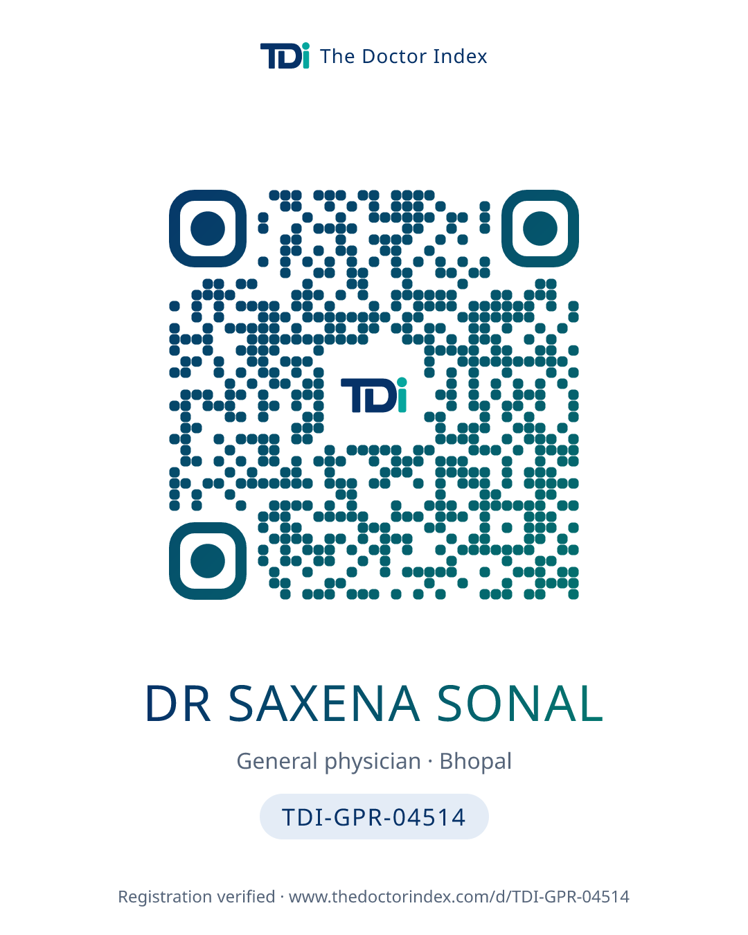 QR card for Dr Saxena Sonal, TDI-GPR-04514