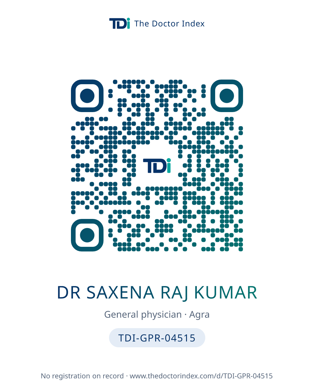 QR card for Dr Saxena Raj Kumar, TDI-GPR-04515