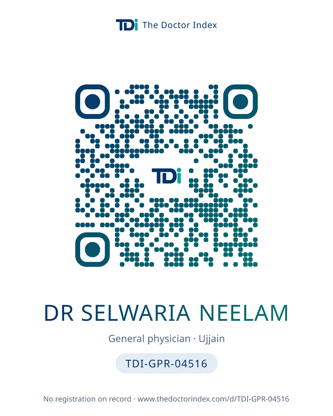 QR card for Dr Selwaria Neelam, TDI-GPR-04516