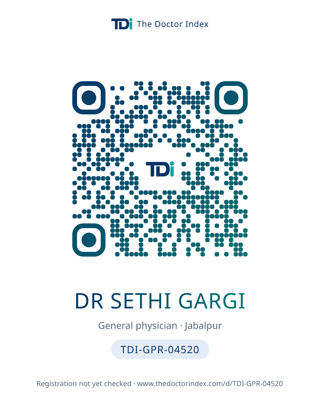 QR card for Dr Sethi Gargi, TDI-GPR-04520