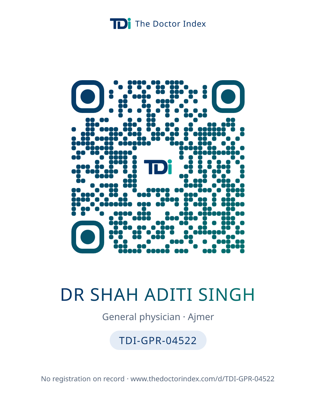 QR card for Dr Shah Aditi Singh, TDI-GPR-04522