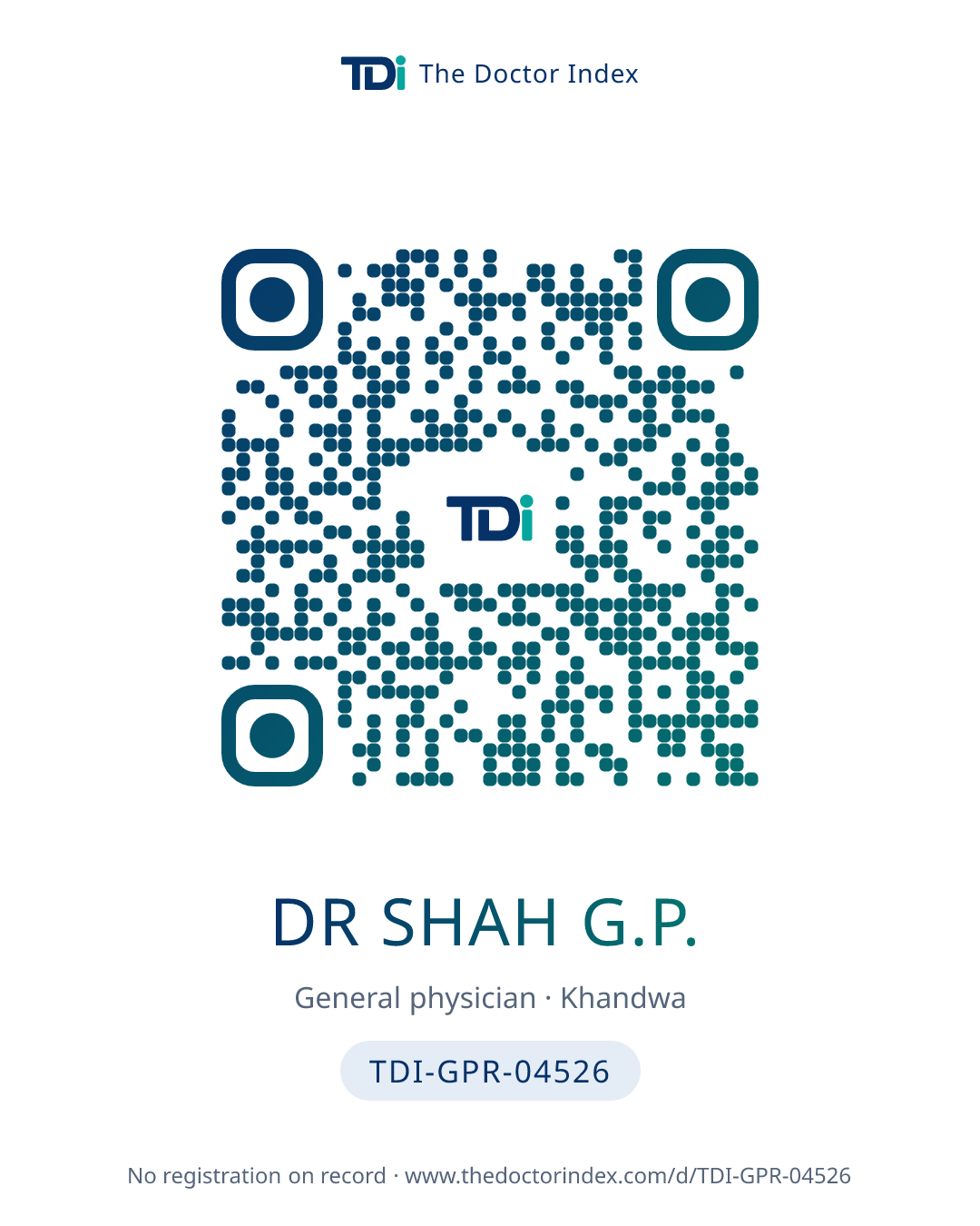 QR card for Dr Shah G.P., TDI-GPR-04526