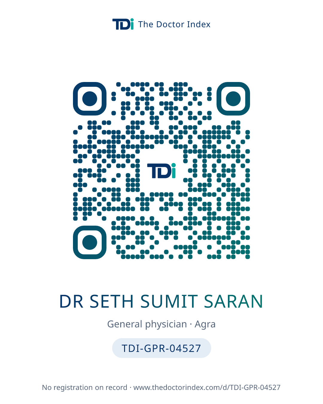 QR card for Dr Seth Sumit Saran, TDI-GPR-04527