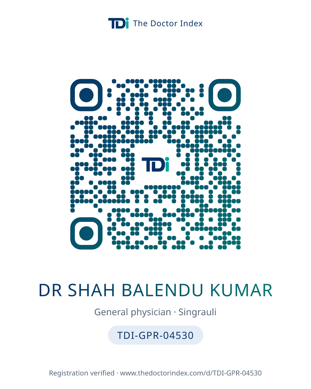 QR card for Dr Shah Balendu Kumar, TDI-GPR-04530