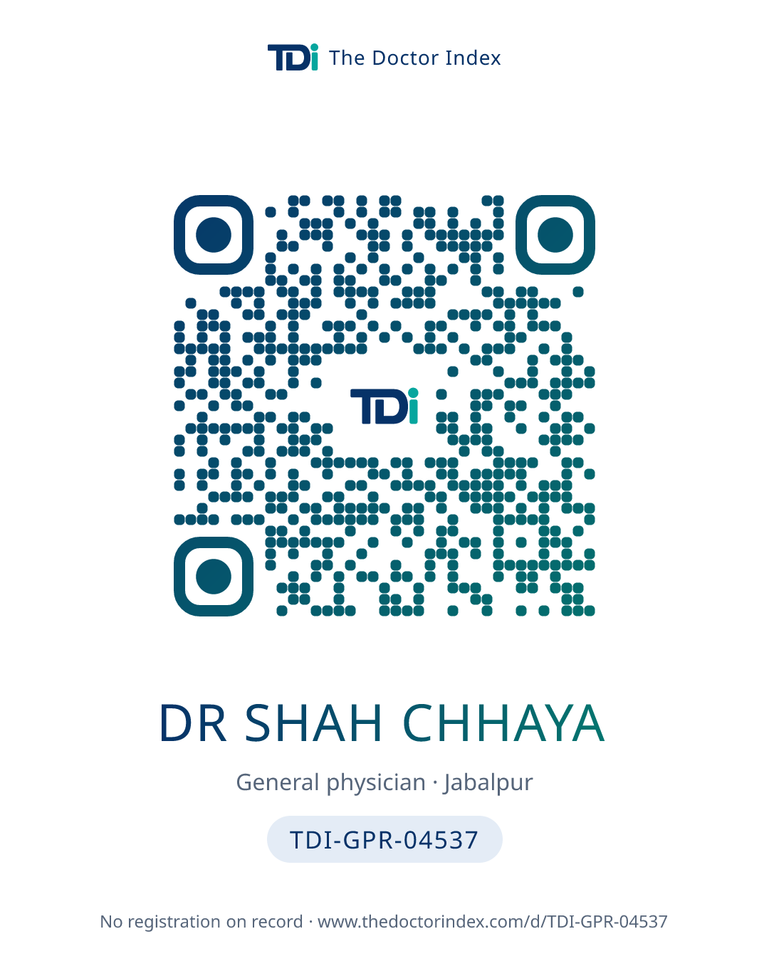 QR card for Dr Shah Chhaya, TDI-GPR-04537