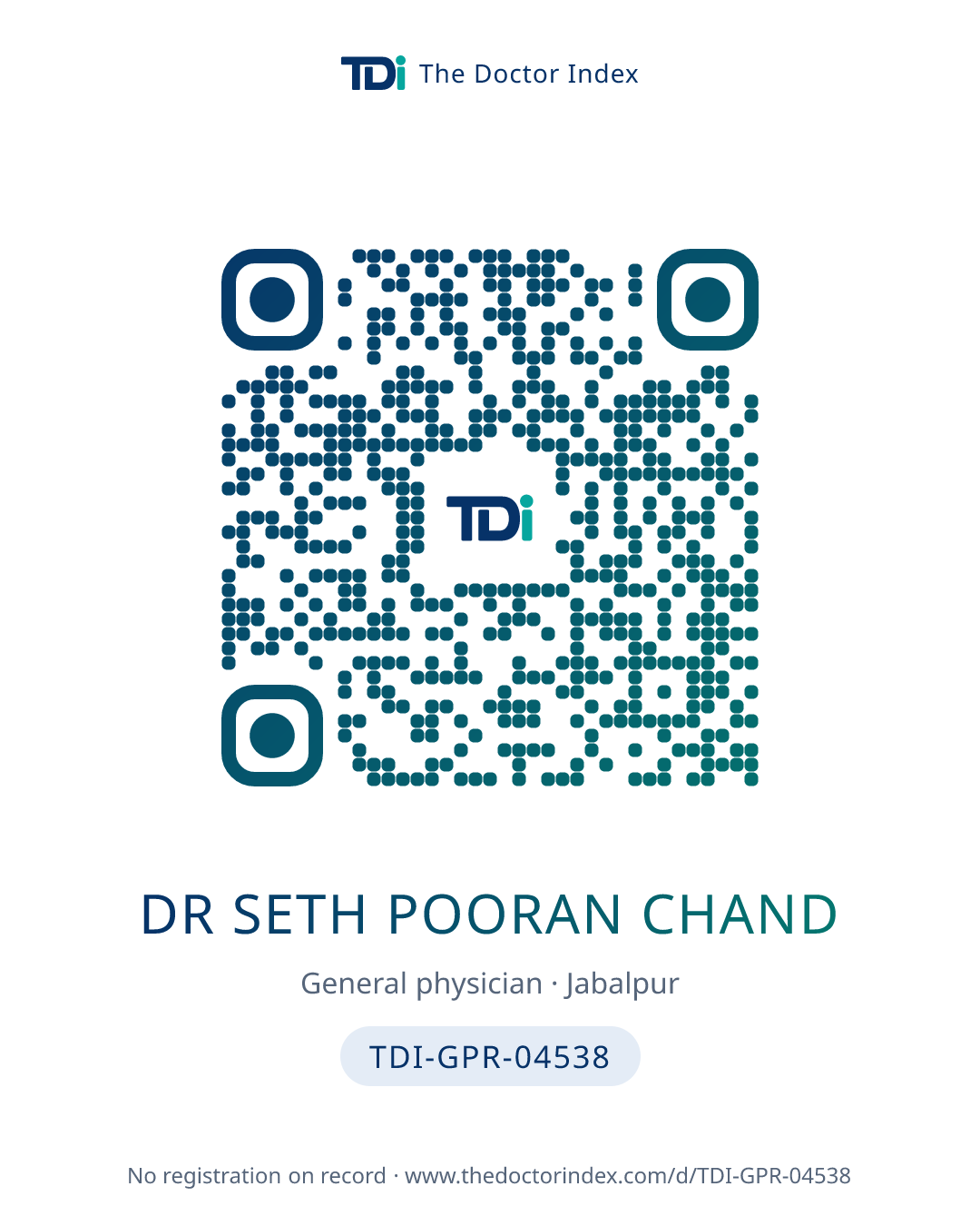 QR card for Dr Seth Pooran Chand, TDI-GPR-04538