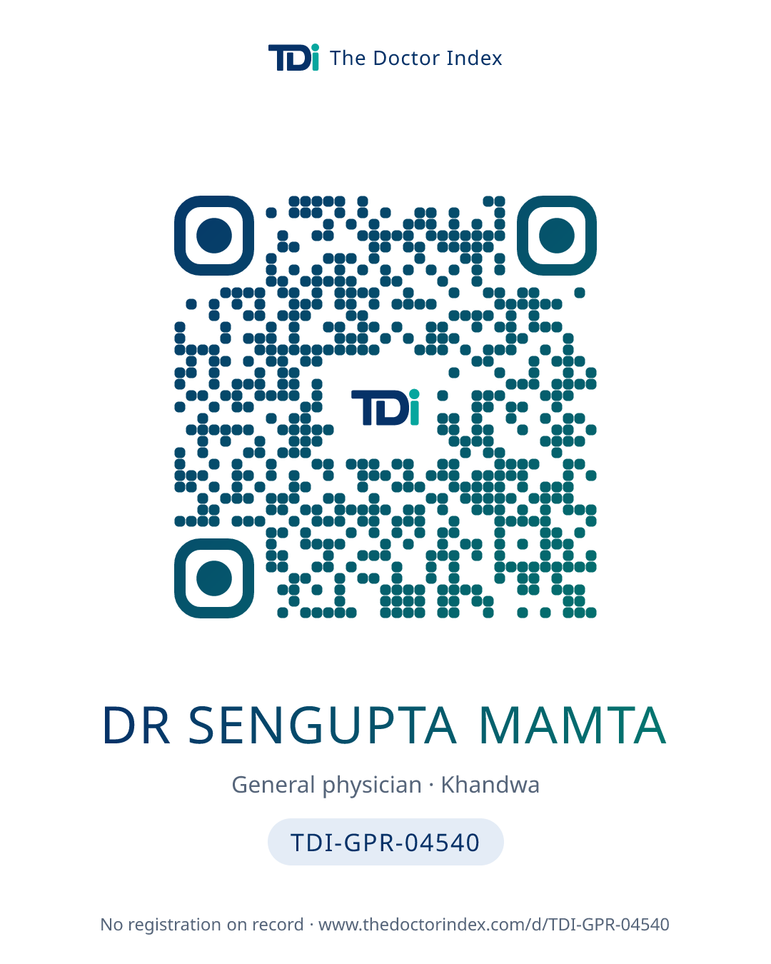 QR card for Dr Sengupta Mamta, TDI-GPR-04540