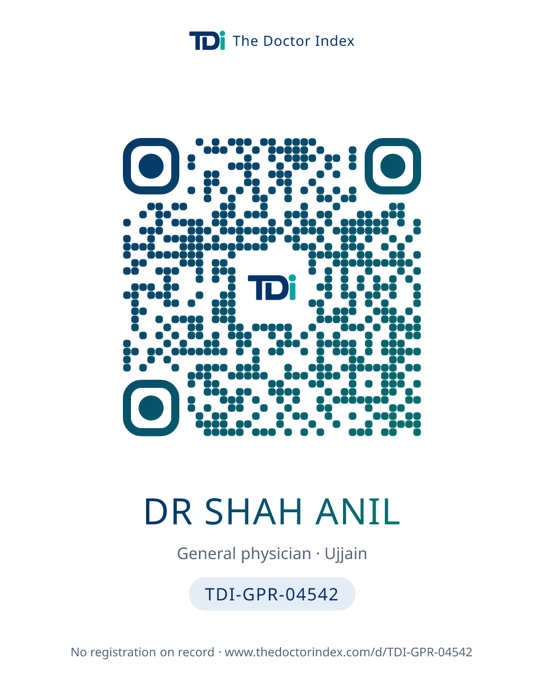 QR card for Dr Shah Anil, TDI-GPR-04542