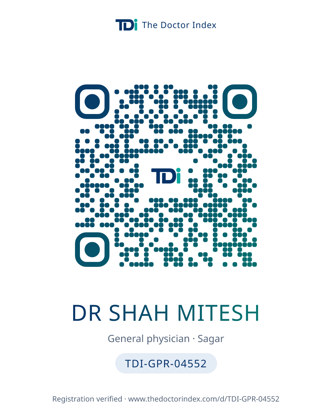 QR card for Dr Shah Mitesh, TDI-GPR-04552