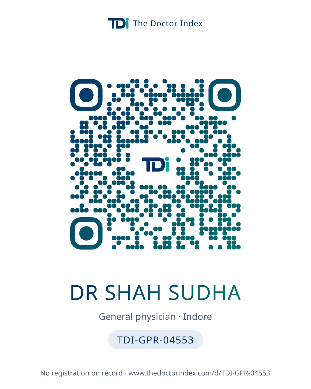 QR card for Dr Shah Sudha, TDI-GPR-04553