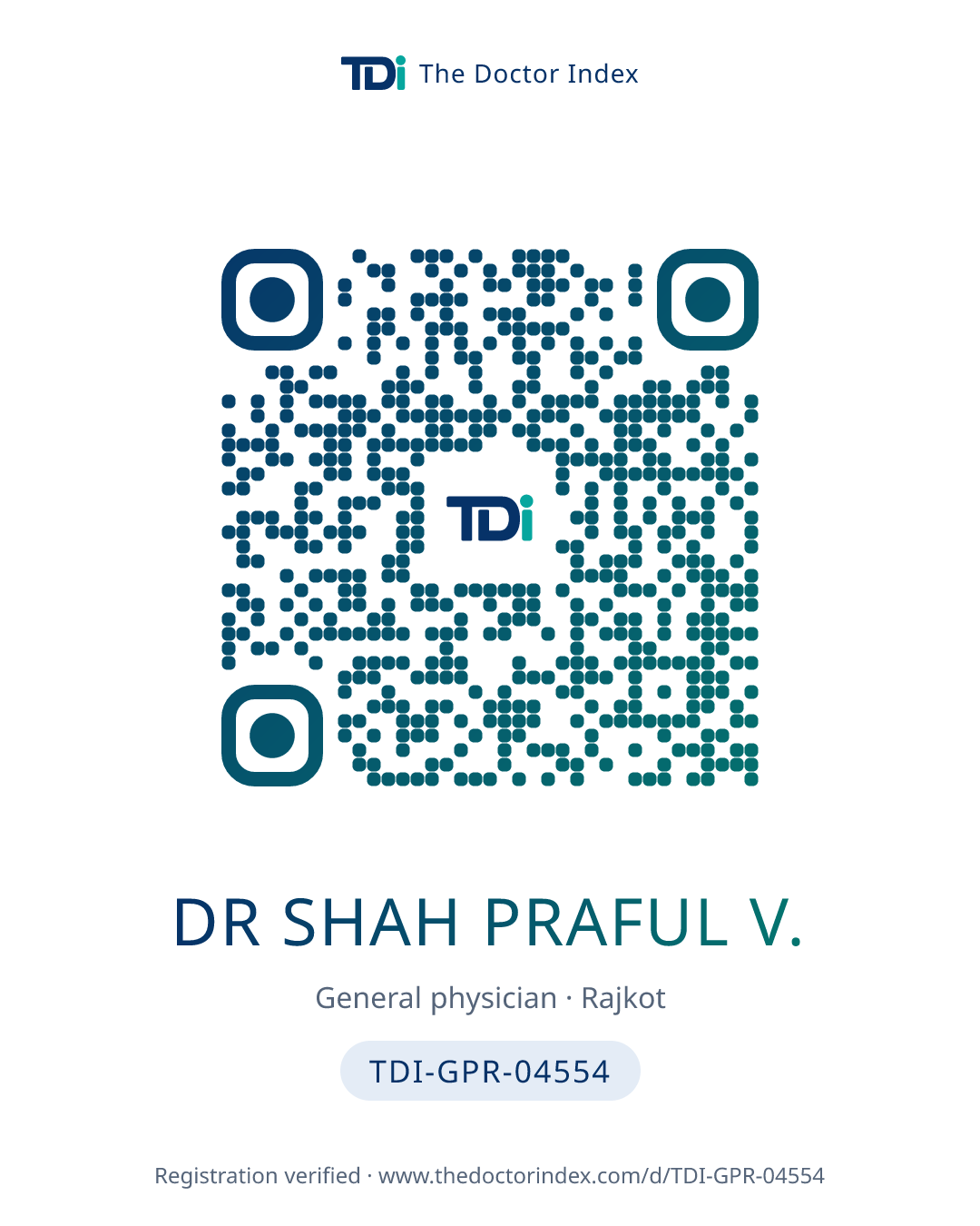 QR card for Dr Shah Praful V., TDI-GPR-04554