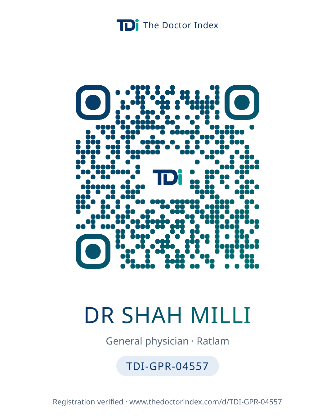 QR card for Dr Shah Milli, TDI-GPR-04557