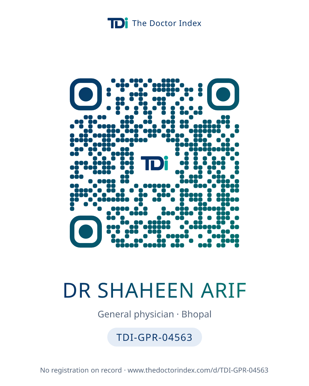 QR card for Dr Shaheen Arif, TDI-GPR-04563