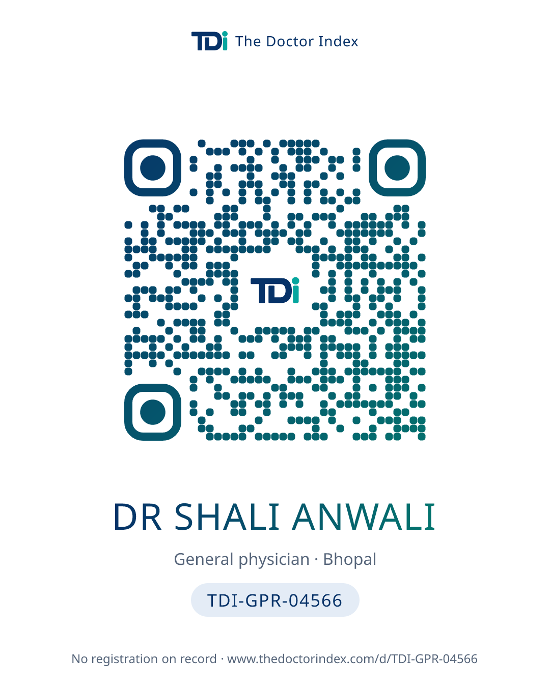 QR card for Dr Shali Anwali, TDI-GPR-04566