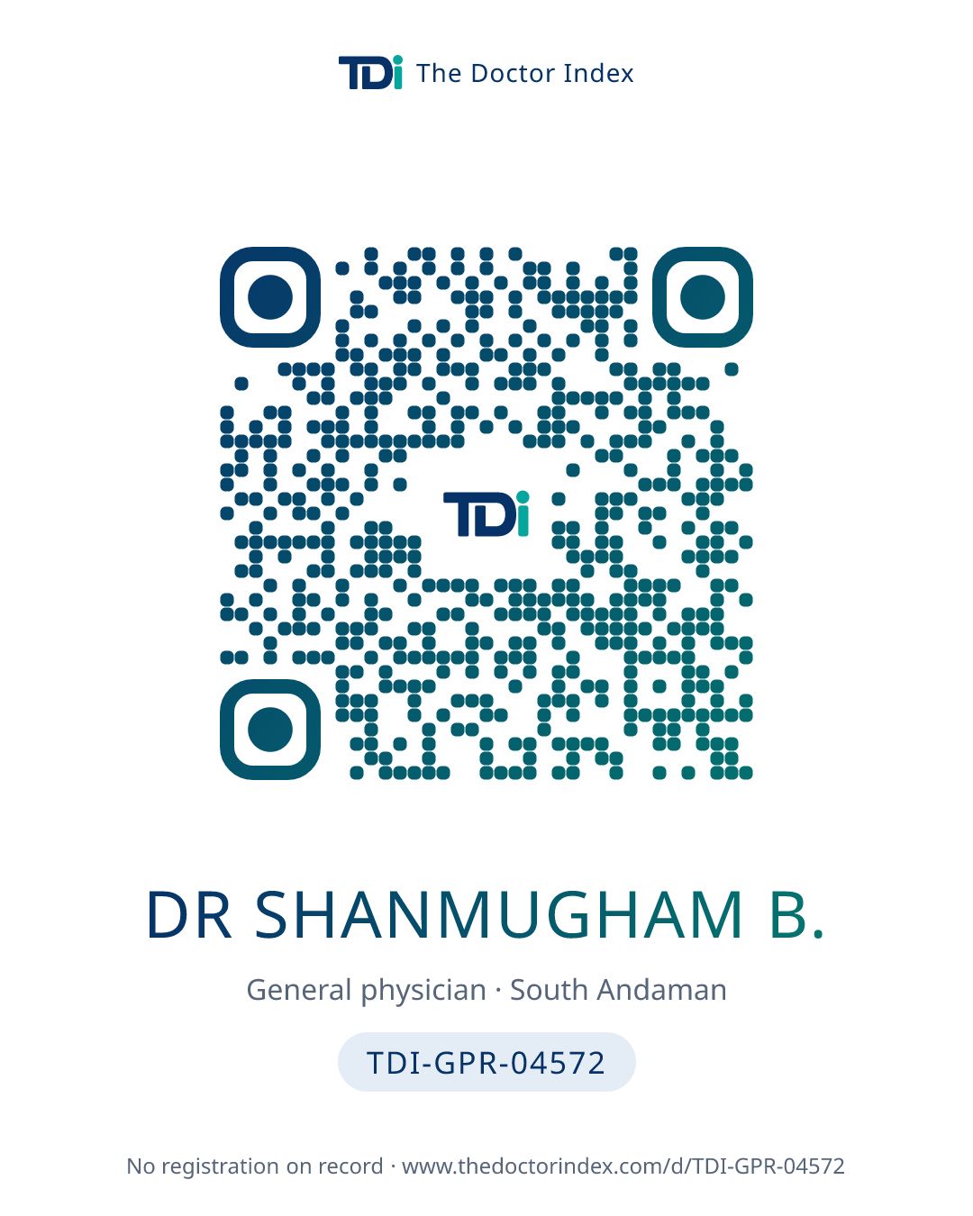 QR card for Dr Shanmugham B., TDI-GPR-04572