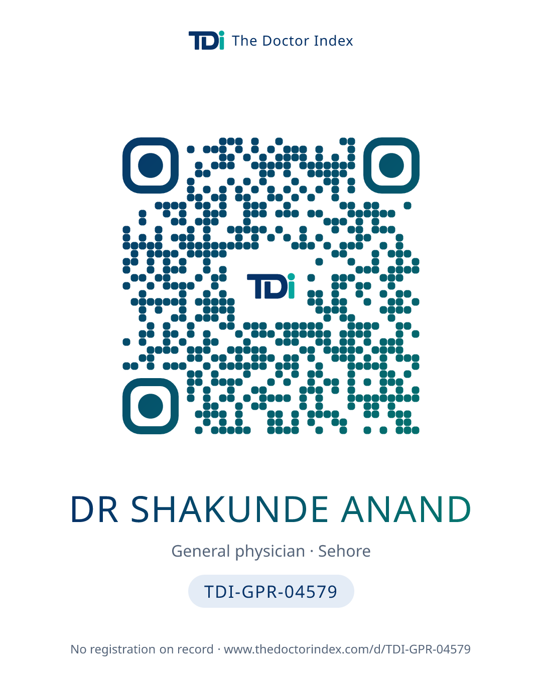 QR card for Dr Shakunde Anand, TDI-GPR-04579