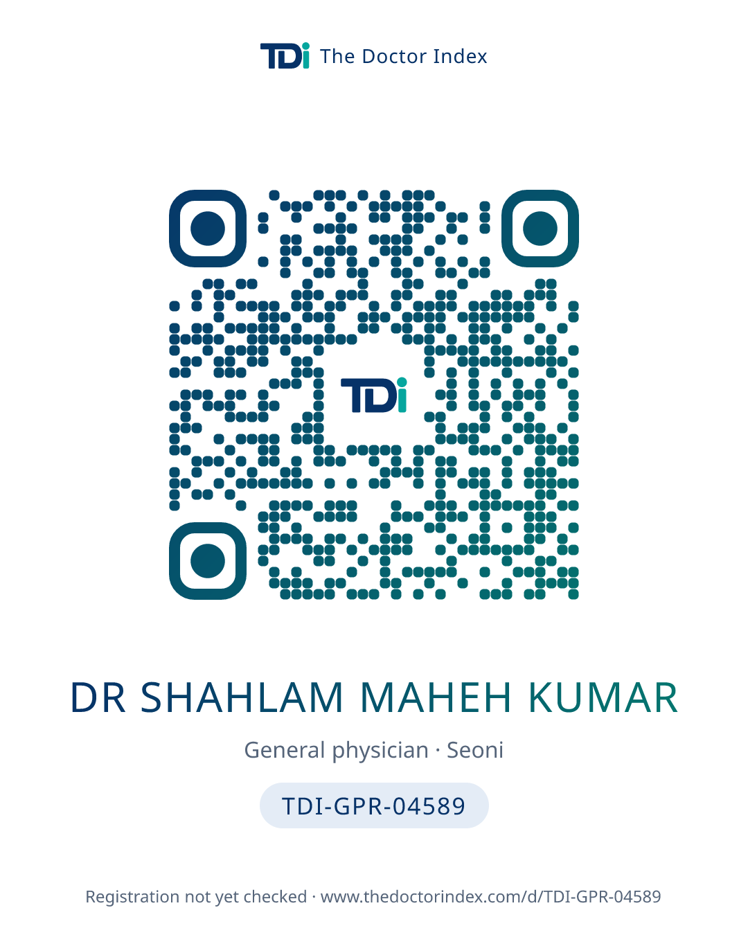 QR card for Dr Shahlam Maheh Kumar, TDI-GPR-04589
