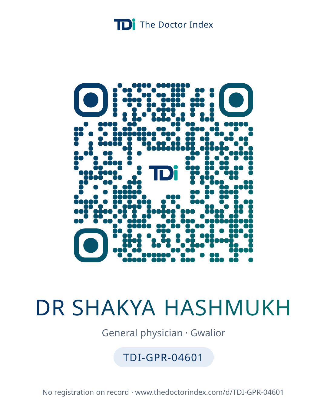 QR card for Dr Shakya Hashmukh, TDI-GPR-04601