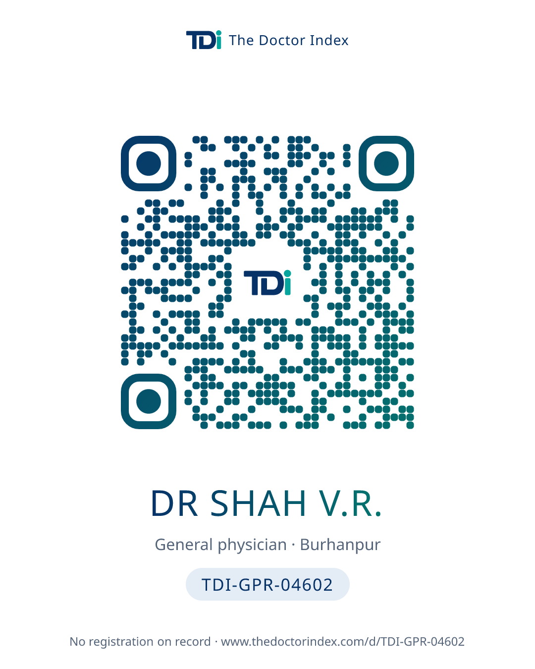 QR card for Dr Shah V.R., TDI-GPR-04602