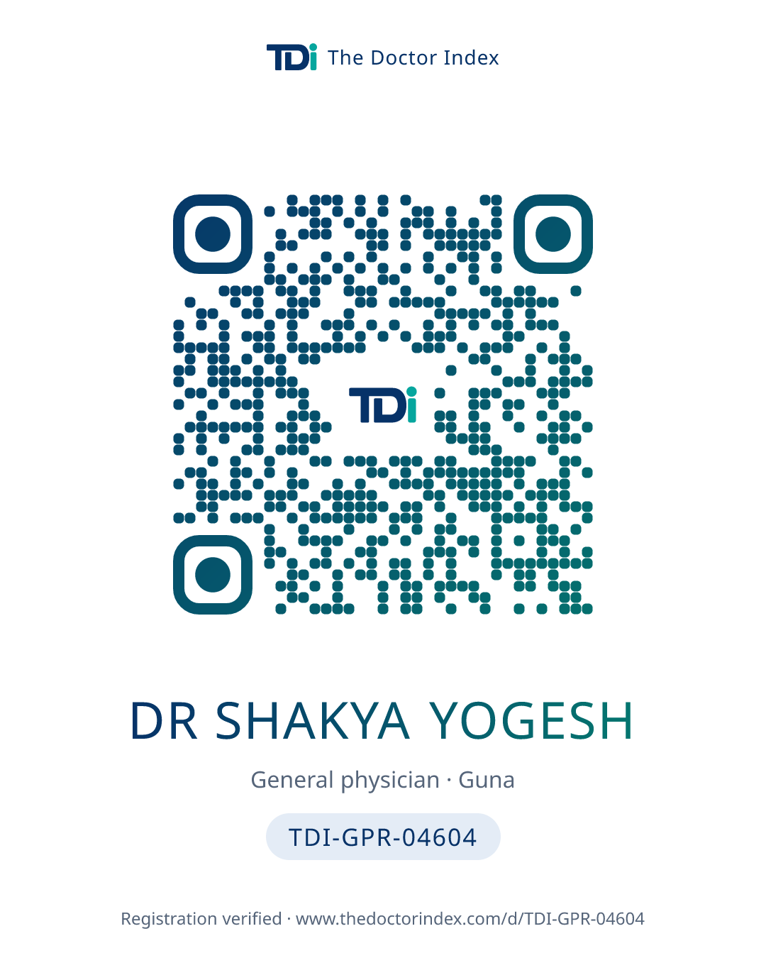 QR card for Dr Shakya Yogesh, TDI-GPR-04604