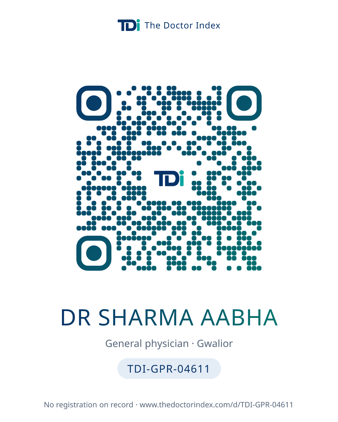 QR card for Dr Sharma Aabha, TDI-GPR-04611