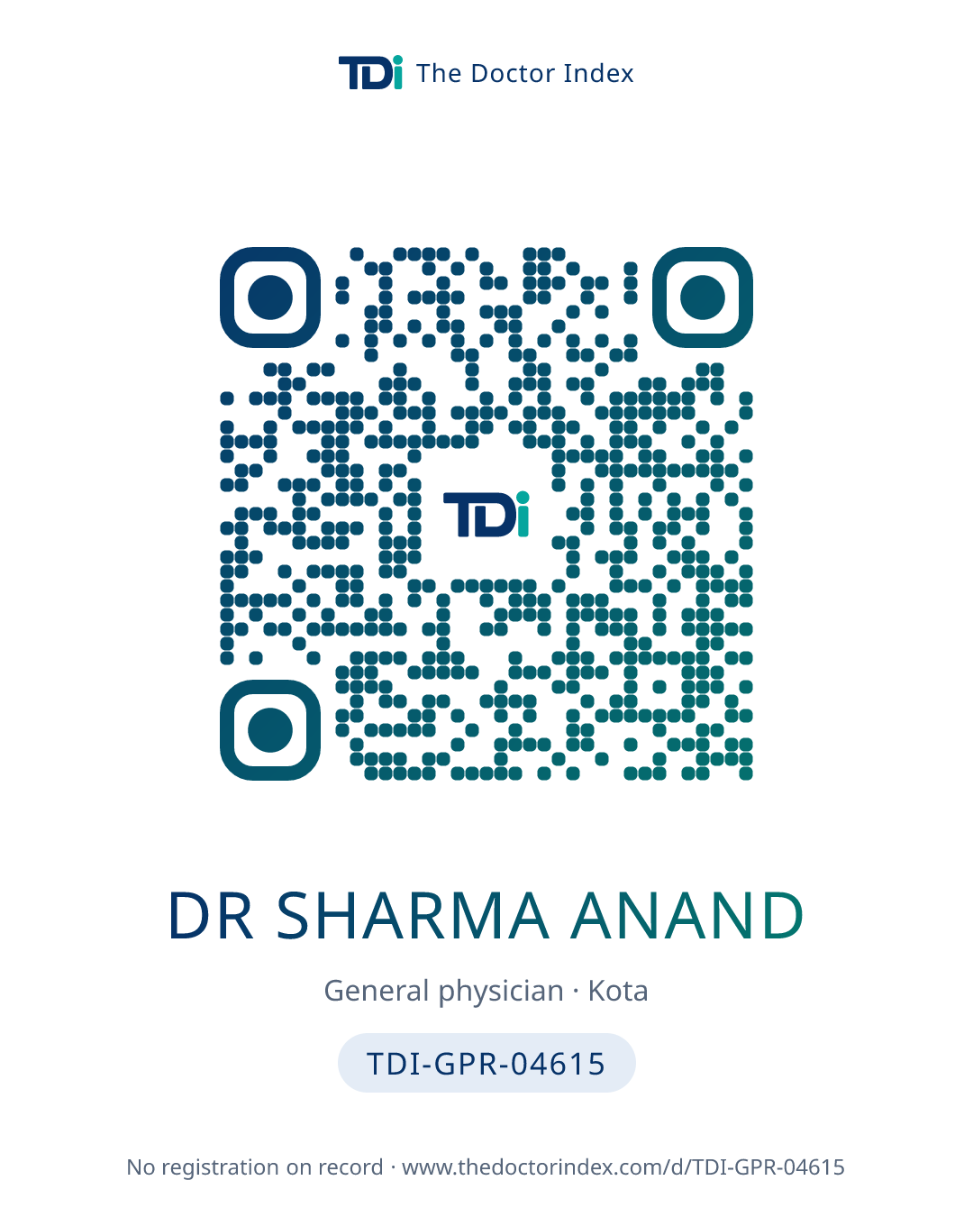 QR card for Dr Sharma Anand, TDI-GPR-04615